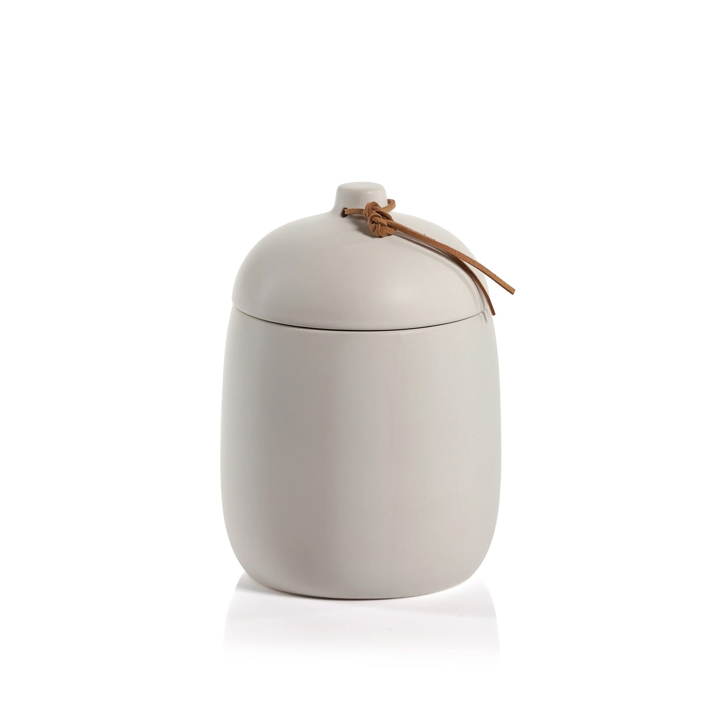 Large Ceramic Canister with Leather Tie