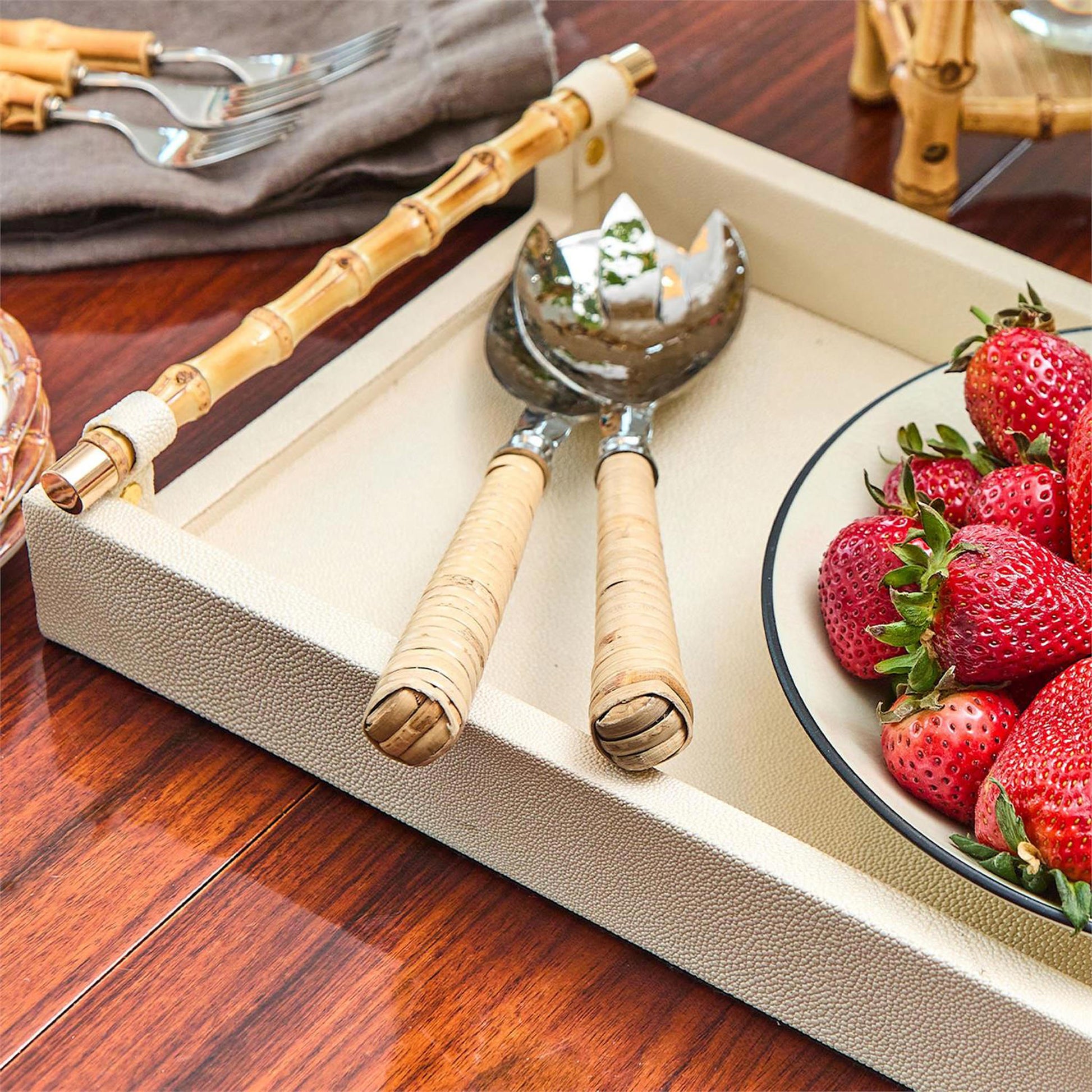 Cream Tray With Bamboo Handles