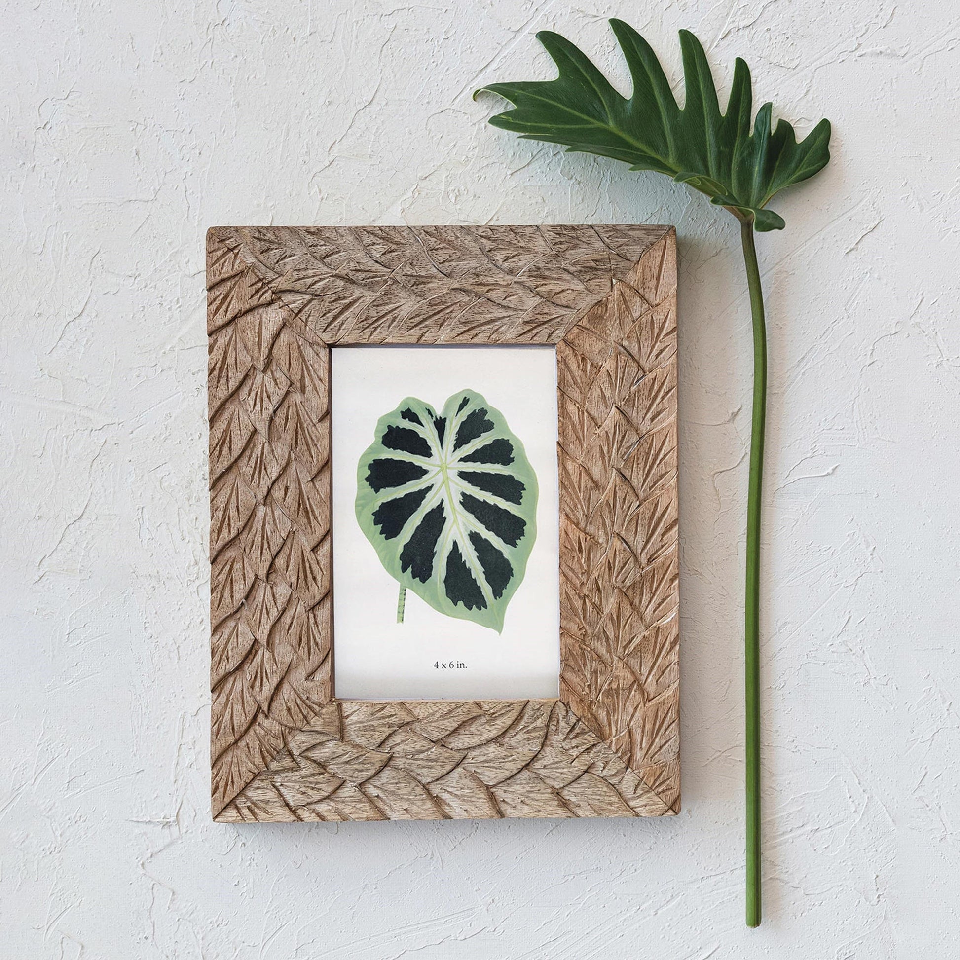 Hand-Carved Mango Wood & Glass Photo Frame