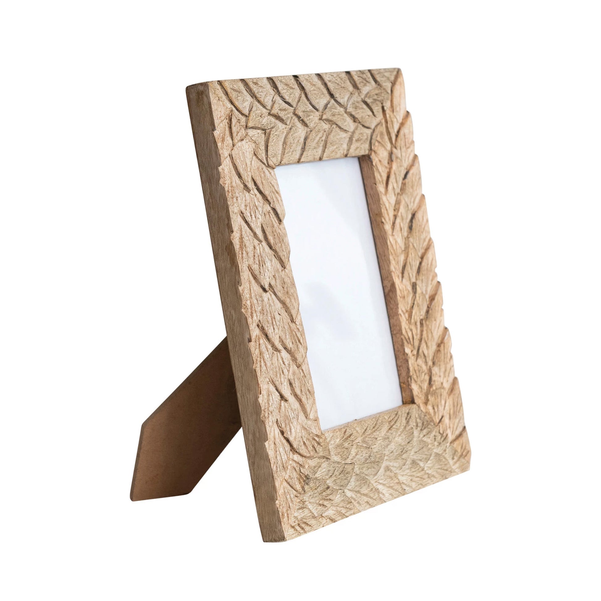 Hand-Carved Mango Wood & Glass Photo Frame