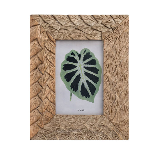 Hand-Carved Mango Wood & Glass Photo Frame