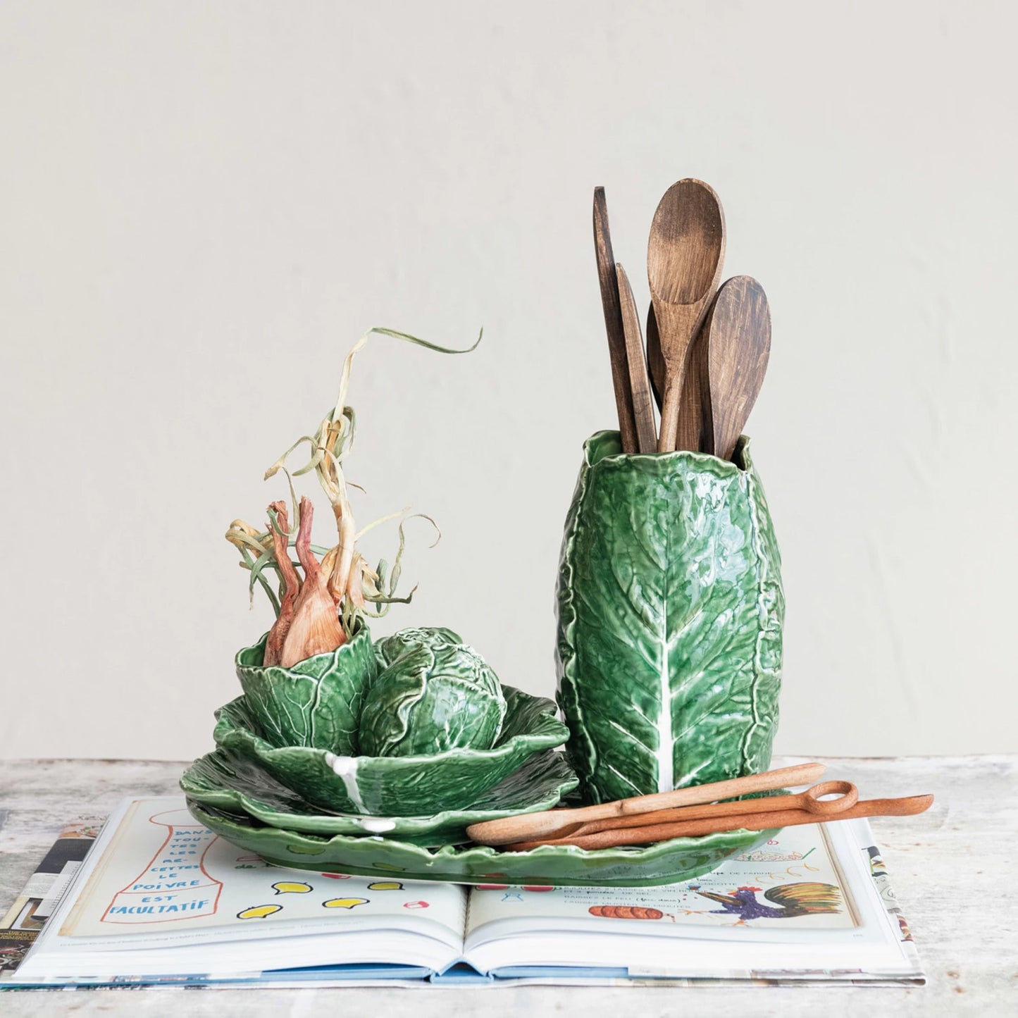 Hand-Painted Stoneware Cabbage Shaped Vase