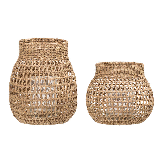 Seagrass Hand Woven Lanterns w/ Glass Inserts