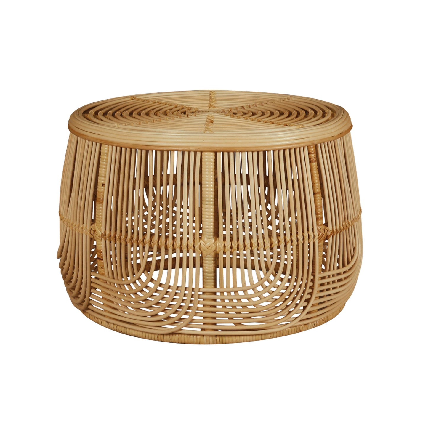 Rattan and Cane Drum Coffee Table