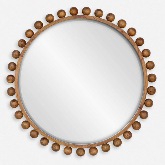 Walnut Cyra Wood Round Mirror