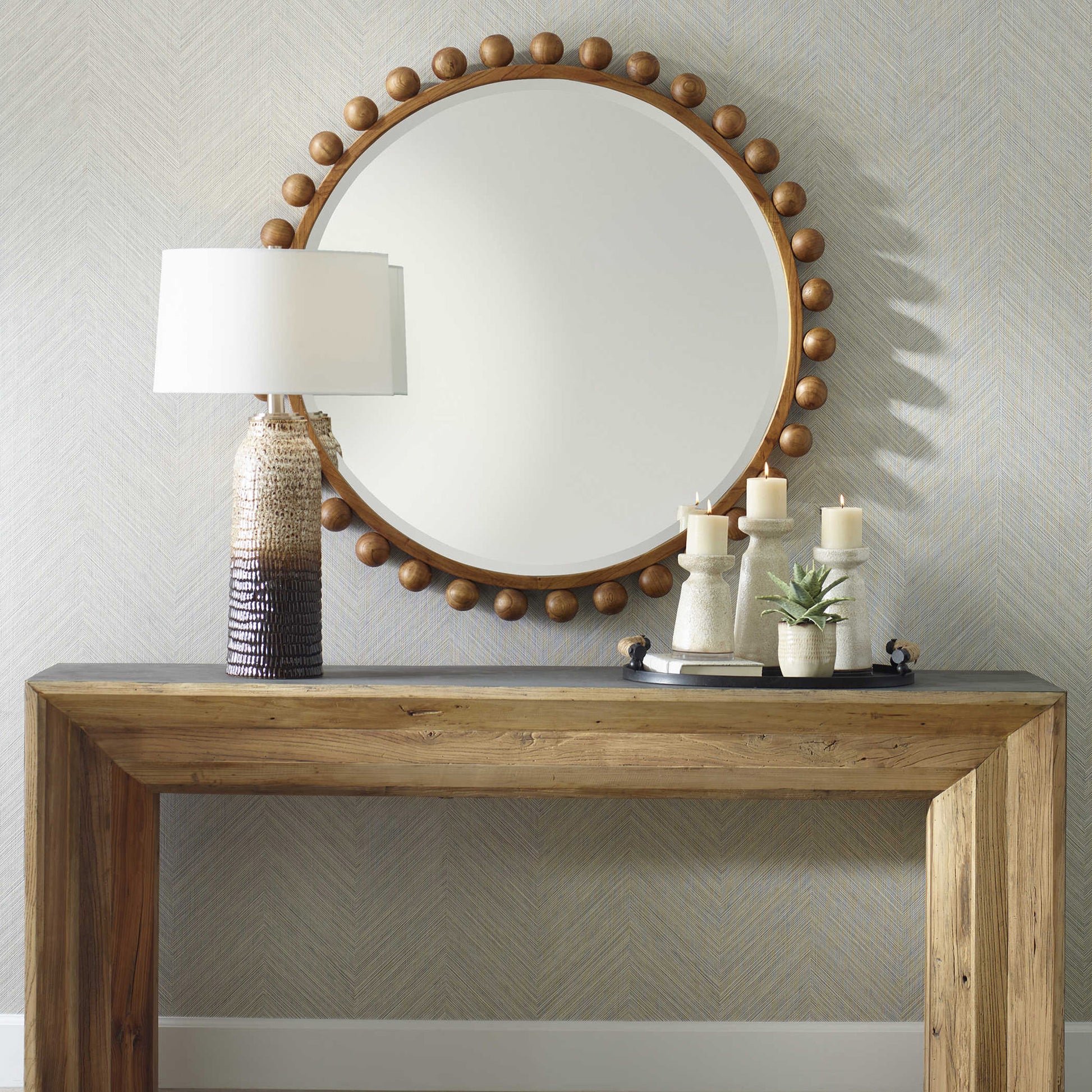 Walnut Cyra Wood Round Mirror