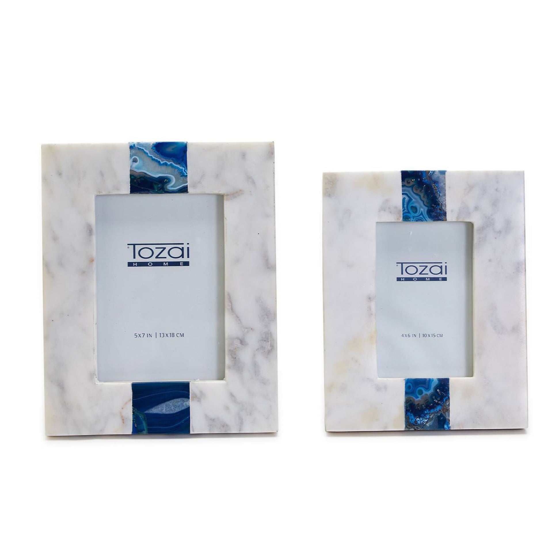 White Marble with Blue Agate Photo Frame